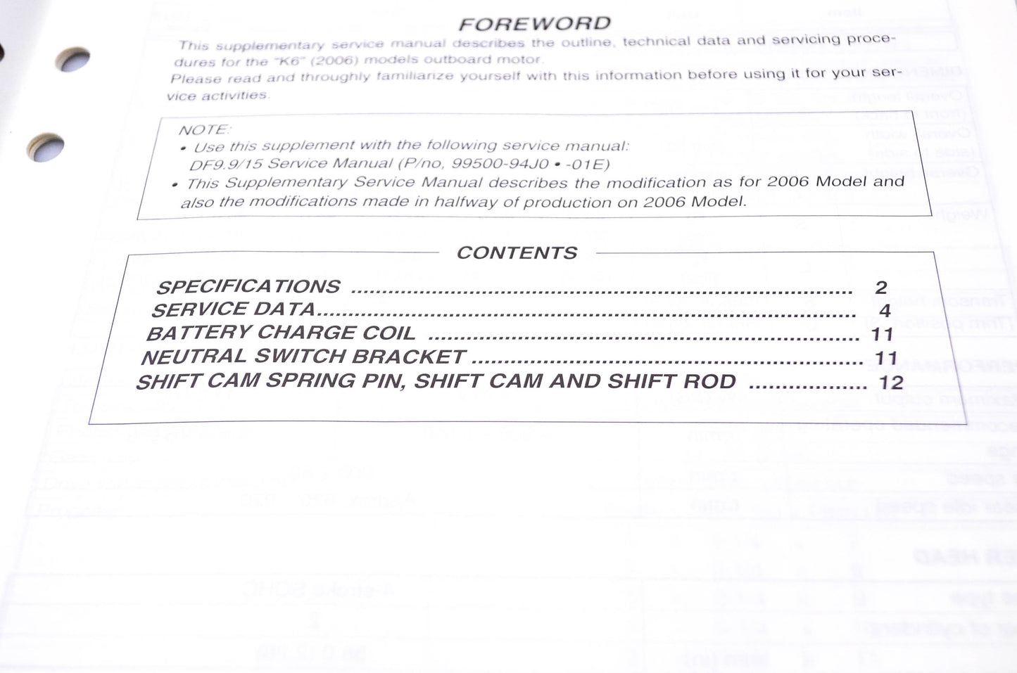 New OEM Suzuki 99501-94J00-01E 06-'07 Suzuki Outboard Motor Supplementary Service Manual DF9.9/15 4-Stroke NOS