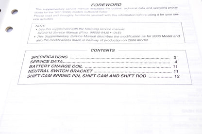 New OEM Suzuki 99501-94J00-01E 06-'07 Suzuki Outboard Motor Supplementary Service Manual DF9.9/15 4-Stroke NOS
