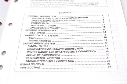 New OEM Suzuki 99501-87J60-01E 2008 Supplementary Service Manual DF40, DF50 4-Stroke NOS