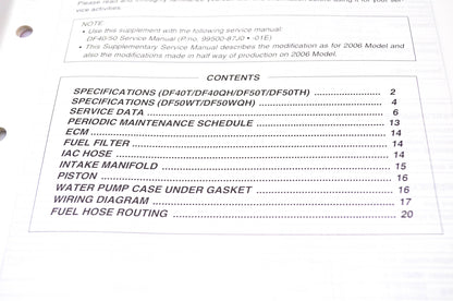 New OEM Suzuki 99501-87J50-01E 06-07 Suzuki Supplementary Service Manual DF40, DF50 4-Stroke NOS