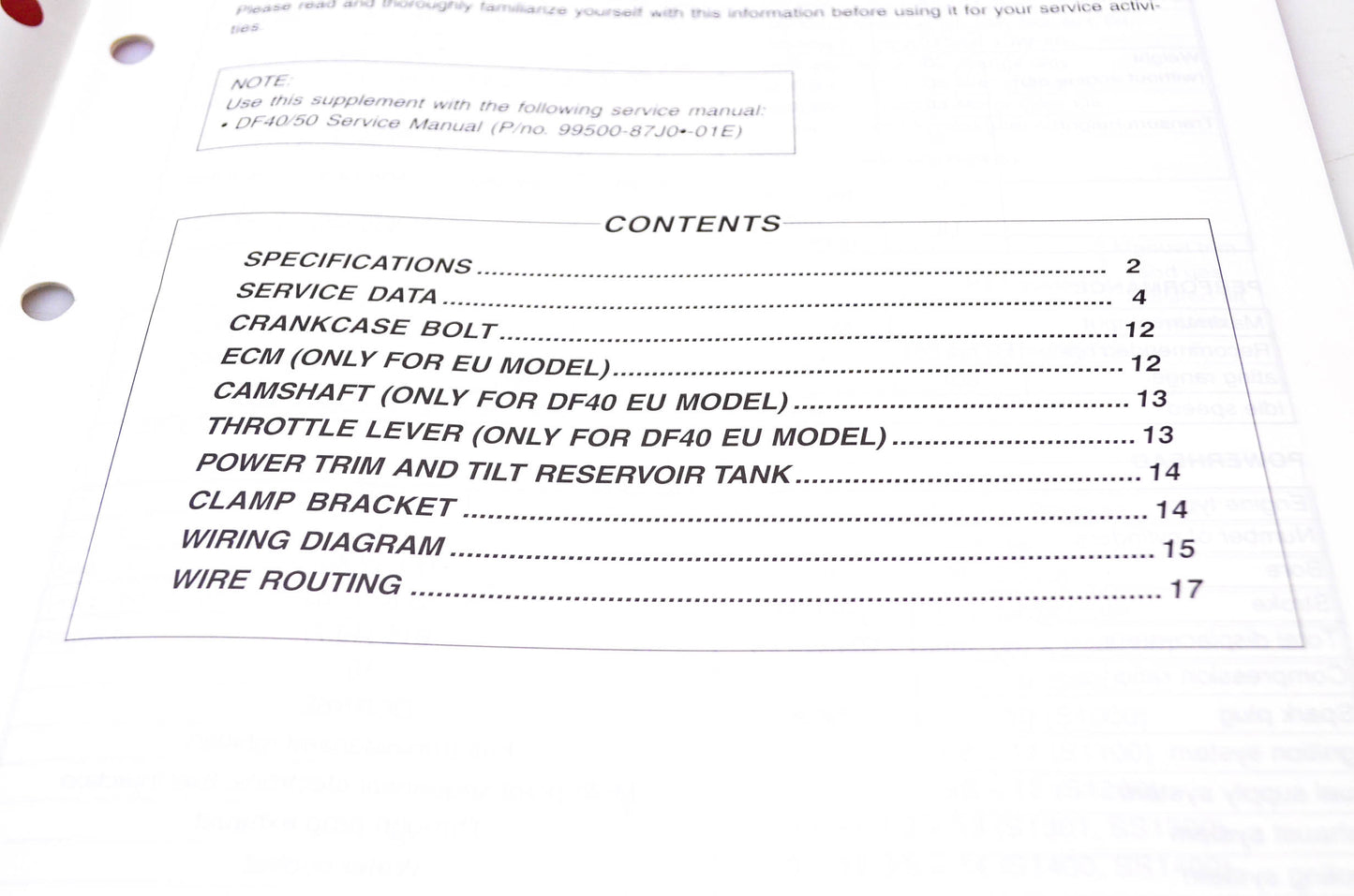 New OEM Suzuki 99501-87J30-01E 2004 Supplementary Service Manual DF40, DF50 4-Stroke NOS