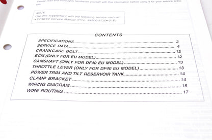 New OEM Suzuki 99501-87J30-01E 2004 Supplementary Service Manual DF40, DF50 4-Stroke NOS