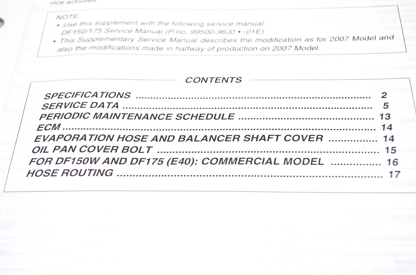 New OEM Suzuki 99501-96J00-01E '07 Suzuki Supplementary Service Manual DF150, DF175 4-Stroke NOS