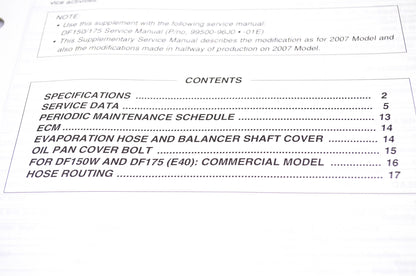 New OEM Suzuki 99501-96J00-01E '07 Suzuki Supplementary Service Manual DF150, DF175 4-Stroke NOS