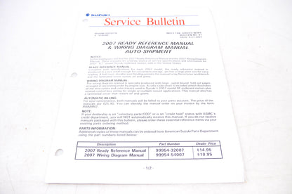 OEM Suzuki 2007 Service Bulletin Ready Reference & Wiring Diagram Manual Auto-Shipment
