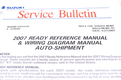 OEM Suzuki 2007 Service Bulletin Ready Reference & Wiring Diagram Manual Auto-Shipment