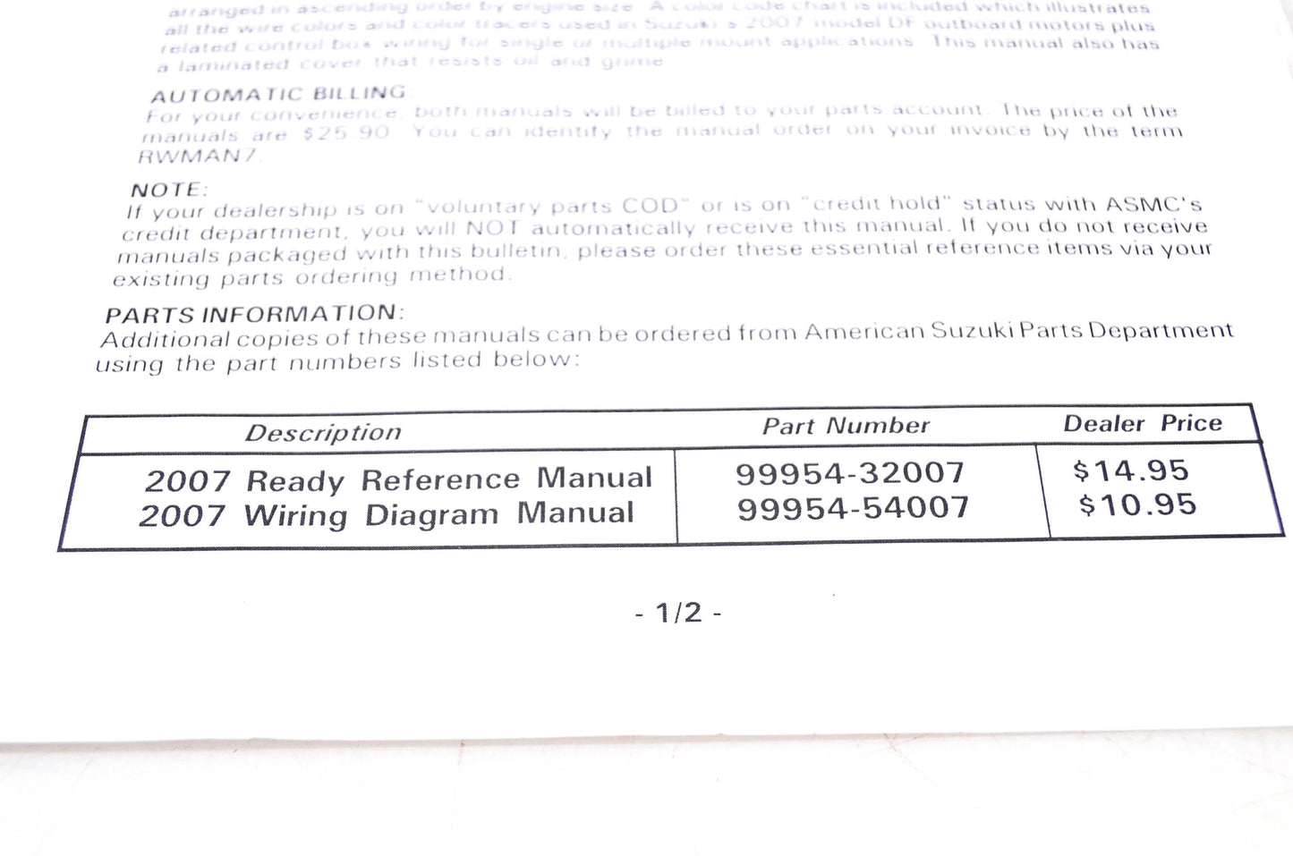 OEM Suzuki 2007 Service Bulletin Ready Reference & Wiring Diagram Manual Auto-Shipment