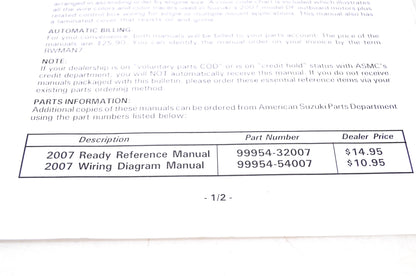 OEM Suzuki 2007 Service Bulletin Ready Reference & Wiring Diagram Manual Auto-Shipment