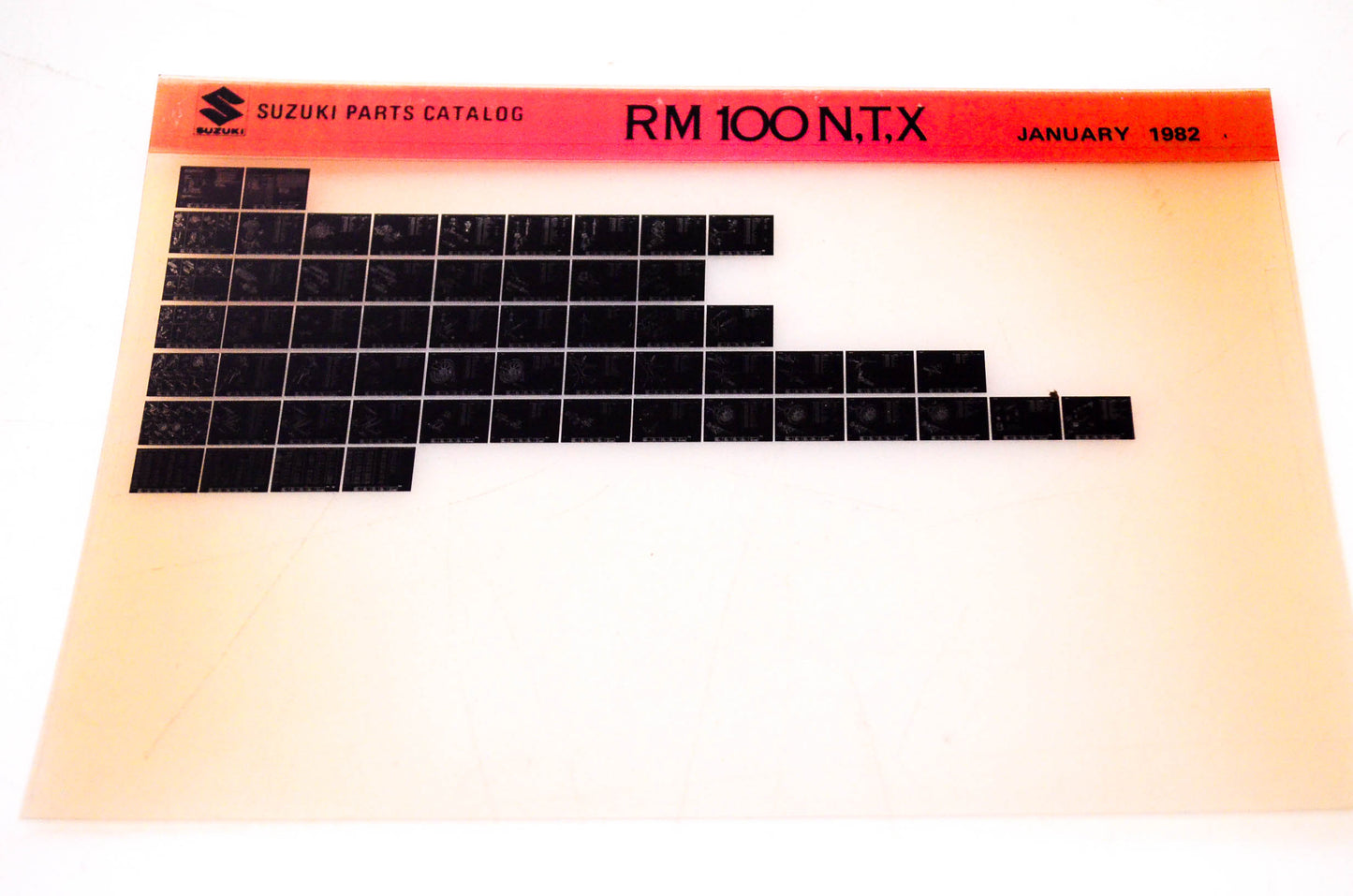 OEM Suzuki RM100 N,T,X 1982/January Suzuki Parts Catalog RM100 N,T,X Microfiche