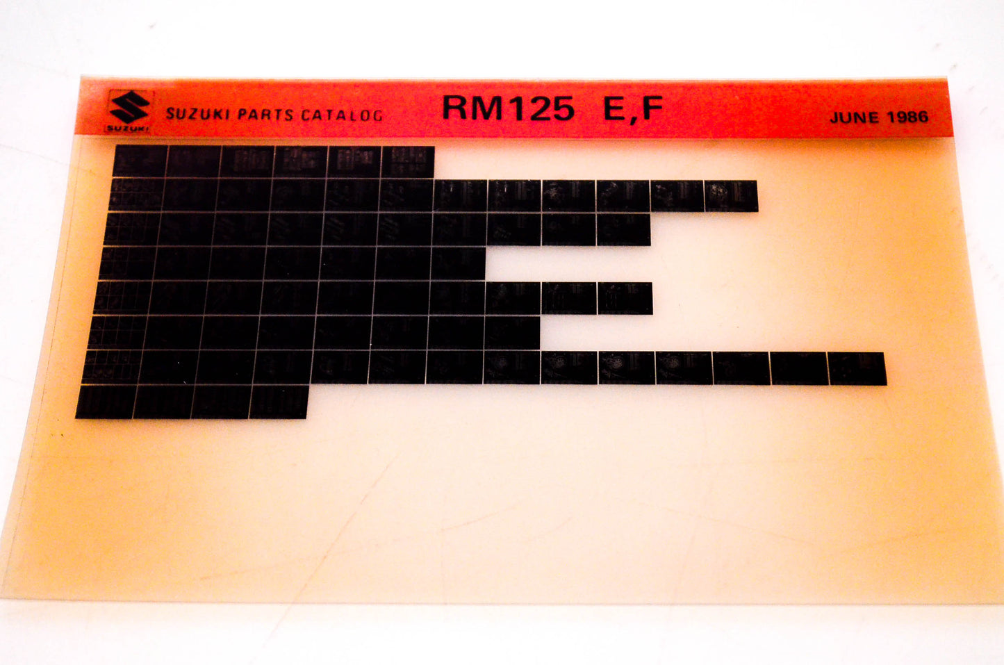 OEM Suzuki RM125 E,F 1986/June Suzuki Parts Catalog RM125 E,F Microfiche