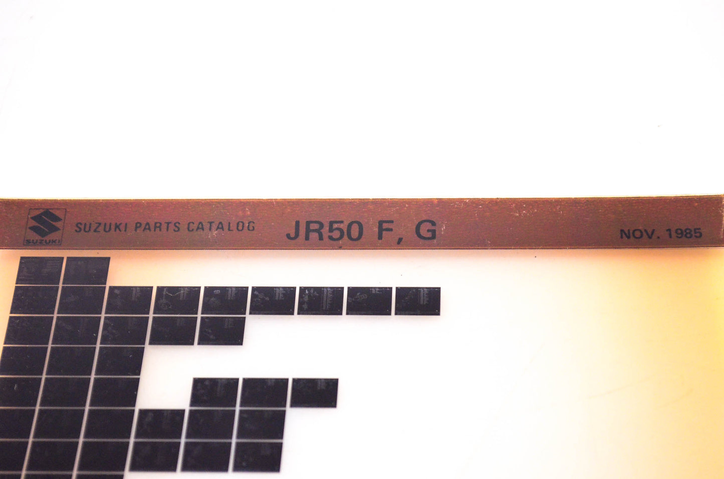 OEM Suzuki JR50 F, G 1985/November Suzuki Parts Catalog JR50 F, G Microfiche