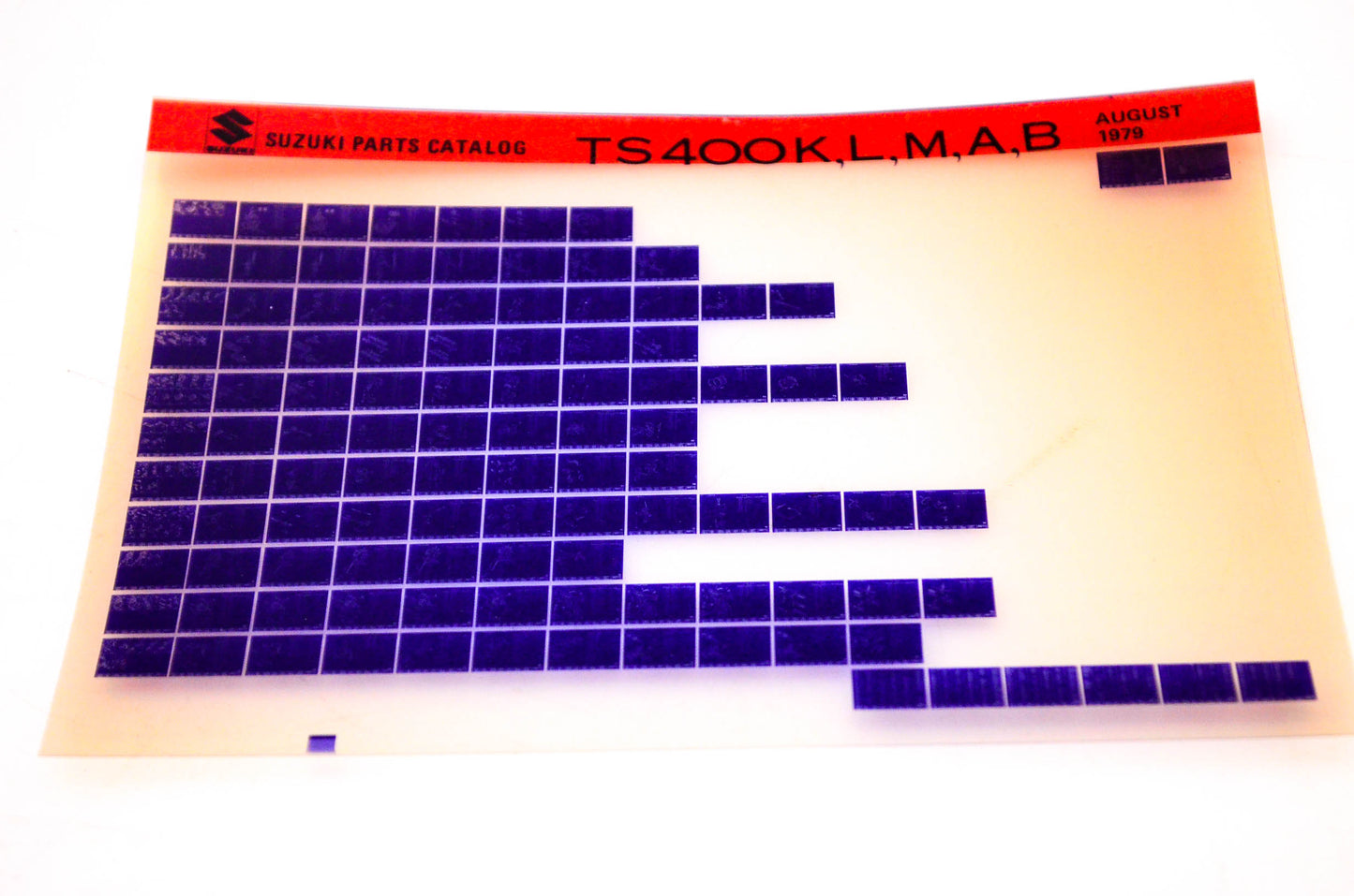 OEM Suzuki TS400K,L,M,A,B 1979/August Suzuki Parts Catalog TS400K,L,M,A,B Microfiche