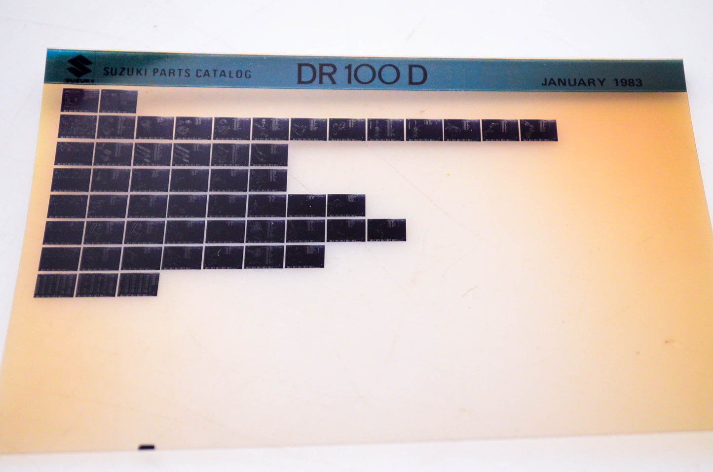 OEM Suzuki DR100D 1983/January Parts Catalog Microfiche