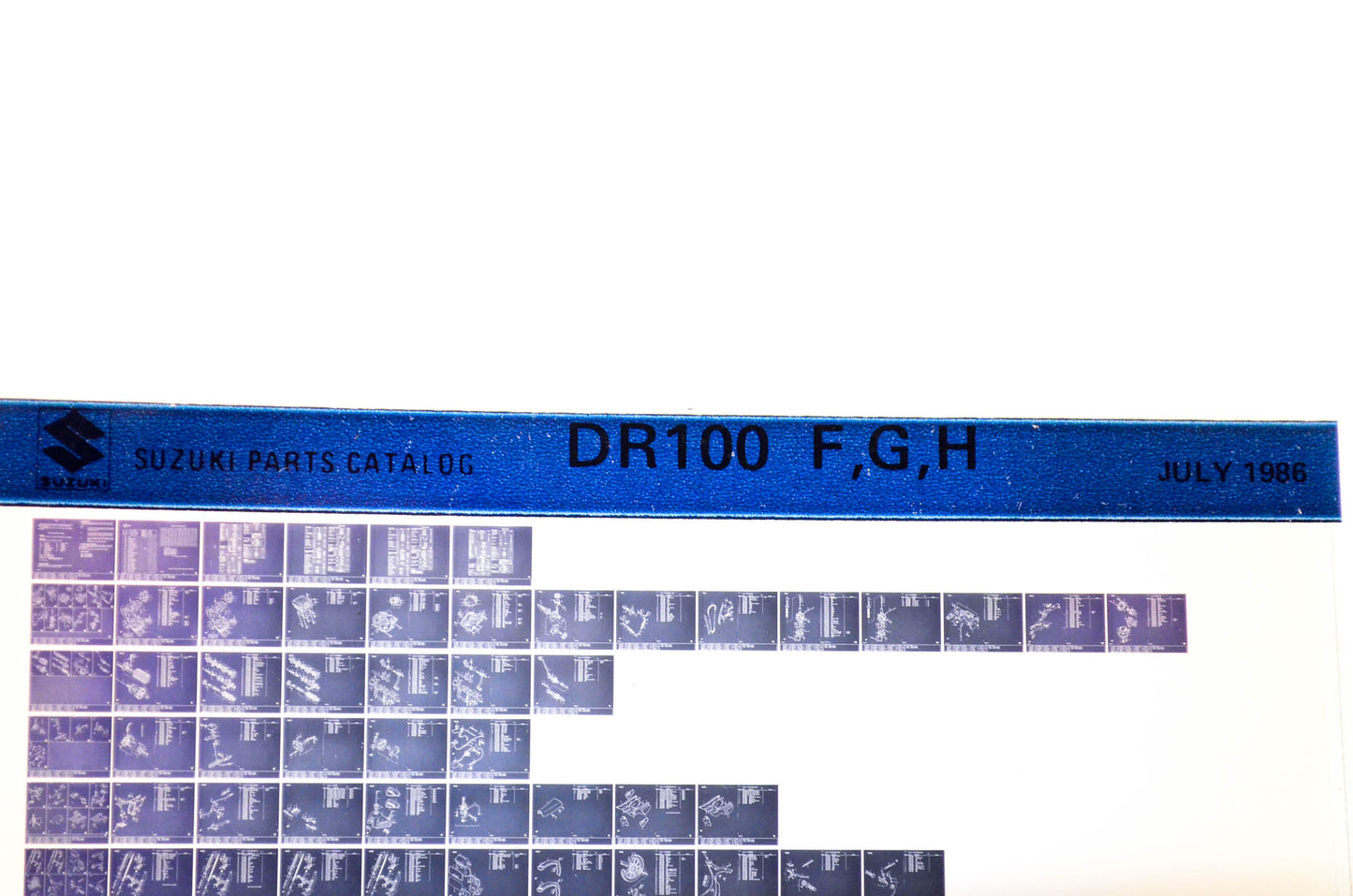 OEM Suzuki DR100 F,G,H 1986/July Parts Catalog Microfiche