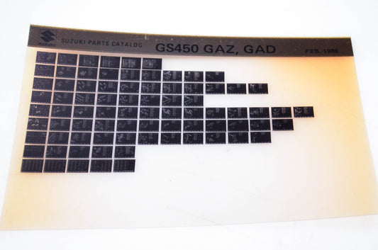 OEM Suzuki GS450 GAZ, GAD 1986/February Parts Catalog Microfiche