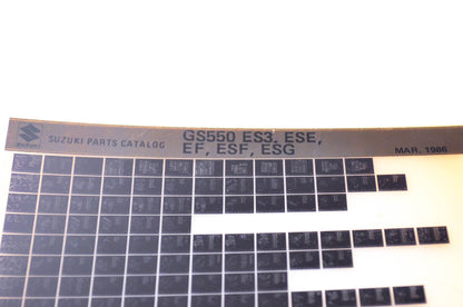 OEM Suzuki GS550 ES3, ESE, EF, ESF, ESG 1986/March Parts Catalog Microfiche