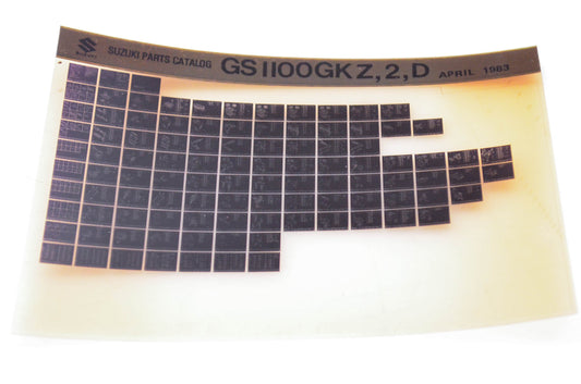 OEM Suzuki GS 1100GKZ, 2, D 1983/April Parts Catalog Microfiche