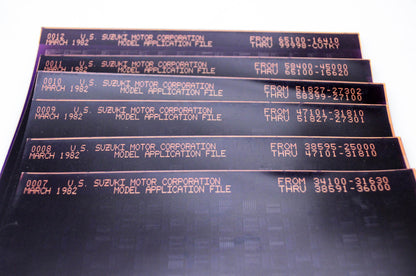 OEM Suzuki 1982/March Model Application File Microfiche Pages 1 - 12