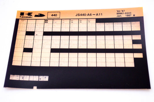 OEM Kawasaki JS440 A6-A11 1987/January Jet Ski 440 Microfiche File '82 - '87