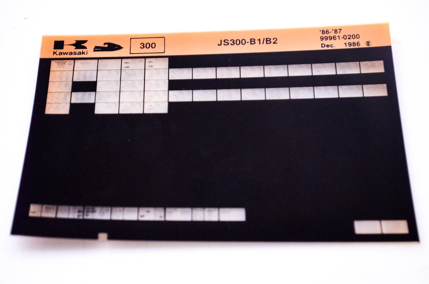 OEM Kawasaki JS300 B1/B2 1986/December Jet Ski 300 Microfiche File '86 - '87