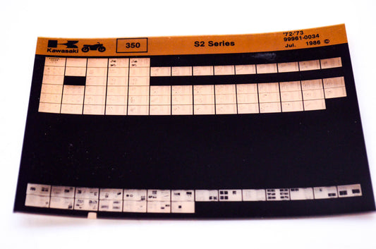 OEM Kawasaki S2 Series 1986/July 350 Microfiche File '72-'73