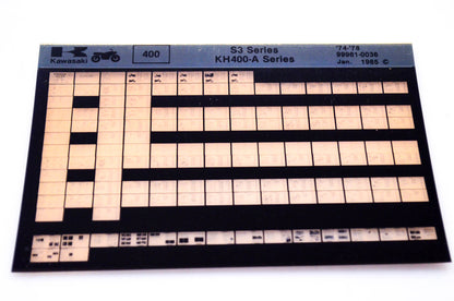 OEM Kawasaki S3 Series, KH400 A Series 1985/January 400 Microfiche File '74-'78