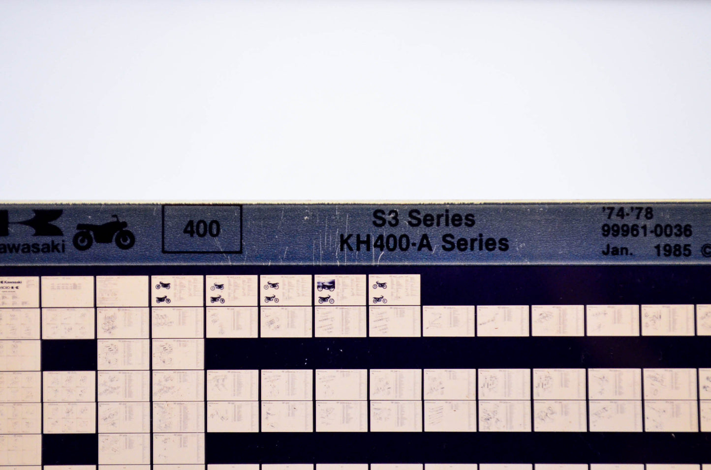 OEM Kawasaki S3 Series, KH400 A Series 1985/January 400 Microfiche File '74-'78