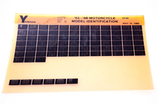 OEM Yamaha 1986/May Motorcycle Model Identification File 1962 - 1986 Microfiche