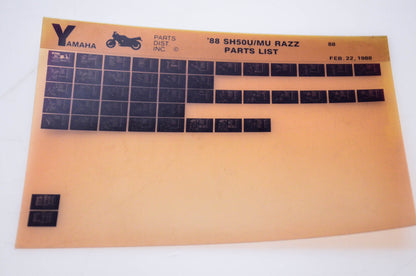 OEM Yamaha SH50U/MU 1988/February 22 '88 Razz Parts List Microfiche
