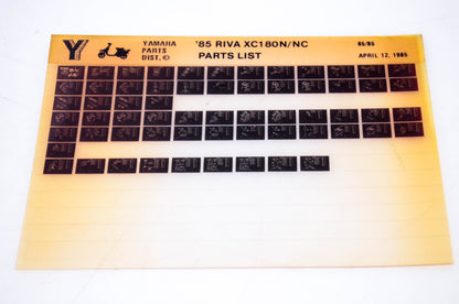 OEM Yamaha XC180N/NC 1985/April 12 '85 Riva Parts List Microfiche