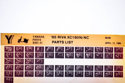 OEM Yamaha XC180N/NC 1985/April 12 '85 Riva Parts List Microfiche