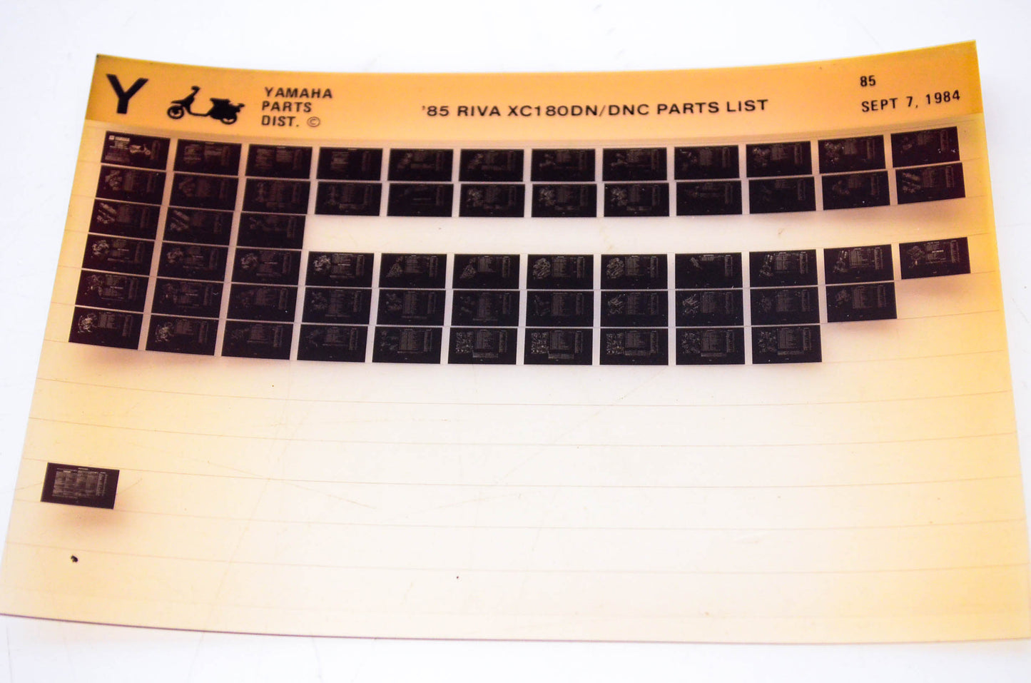 OEM Yamaha XC180DN/DNC 1984/September 7 '85 Riva Parts List Microfiche