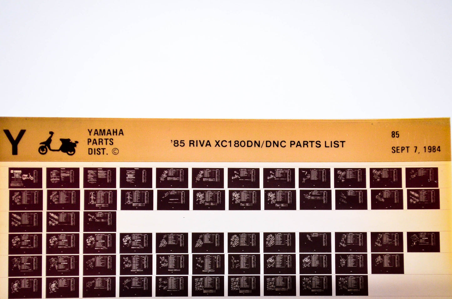OEM Yamaha XC180DN/DNC 1984/September 7 '85 Riva Parts List Microfiche