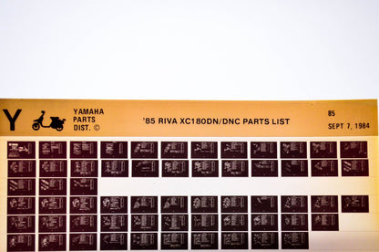 OEM Yamaha XC180DN/DNC 1984/September 7 '85 Riva Parts List Microfiche