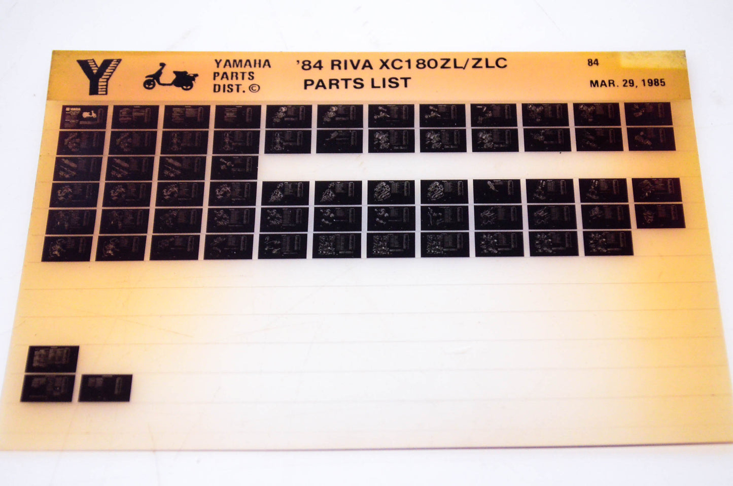 OEM Yamaha XC180ZL/ZLC 1985/March 29 '84 Riva Parts List Microfiche