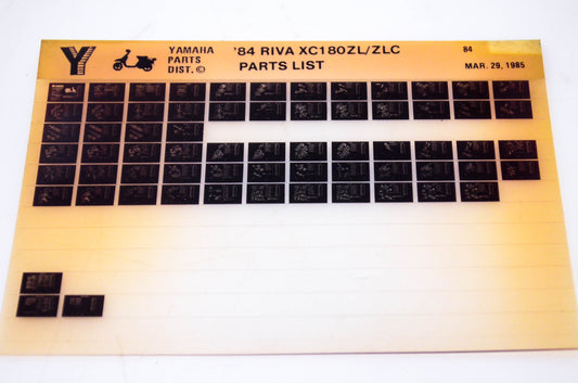 OEM Yamaha XC180ZL/ZLC 1985/March 29 '84 Riva Parts List Microfiche