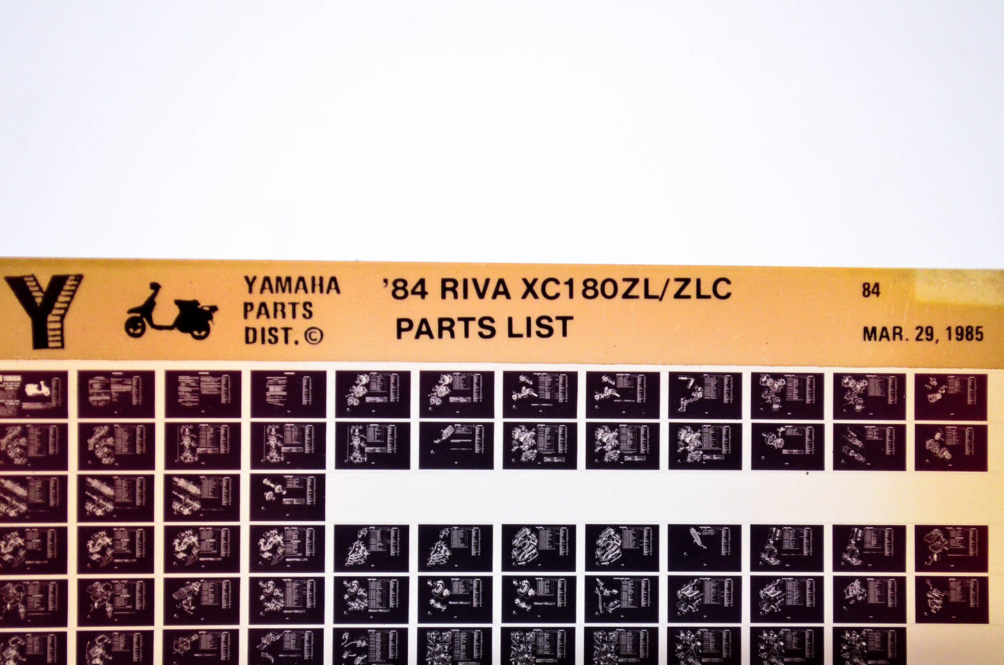 OEM Yamaha XC180ZL/ZLC 1985/March 29 '84 Riva Parts List Microfiche