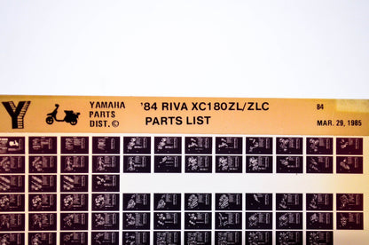OEM Yamaha XC180ZL/ZLC 1985/March 29 '84 Riva Parts List Microfiche