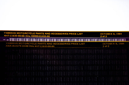 OEM Yamaha ABA-AUD79-10-00 1984/Oct Motorcycle Parts and Accessories Price List Microfiche Pgs 1-2