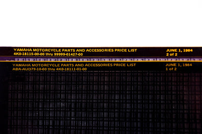 OEM Yamaha ABA-AUD79-10-00 1984/Jun Motorcycle Parts and Accessories Price List Microfiche Pgs 1-2