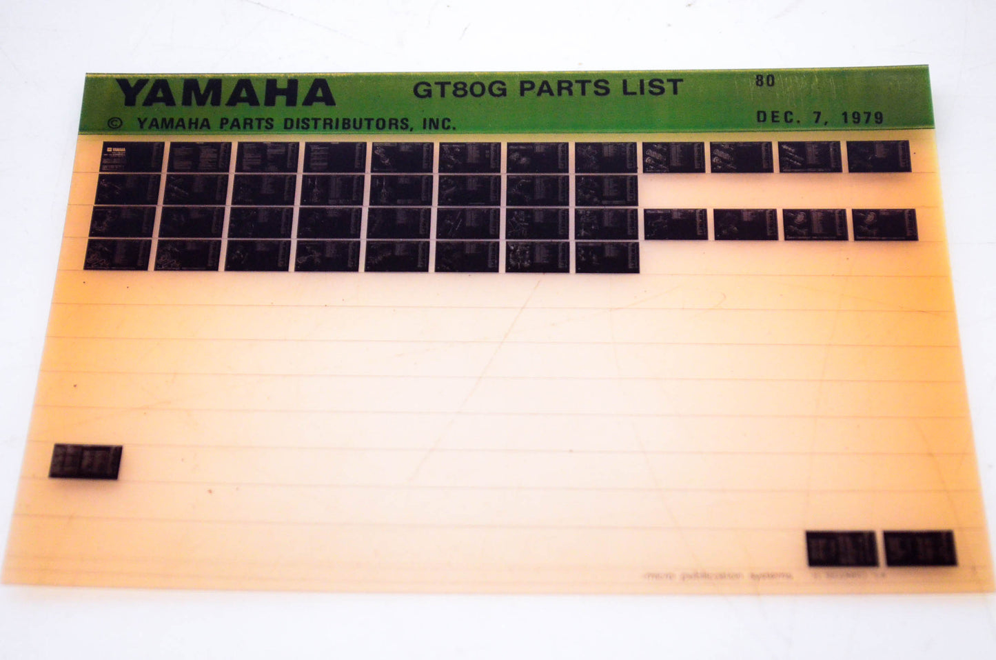 OEM Yamaha GT80G 1979/December 7 '80 Parts List Microfiche