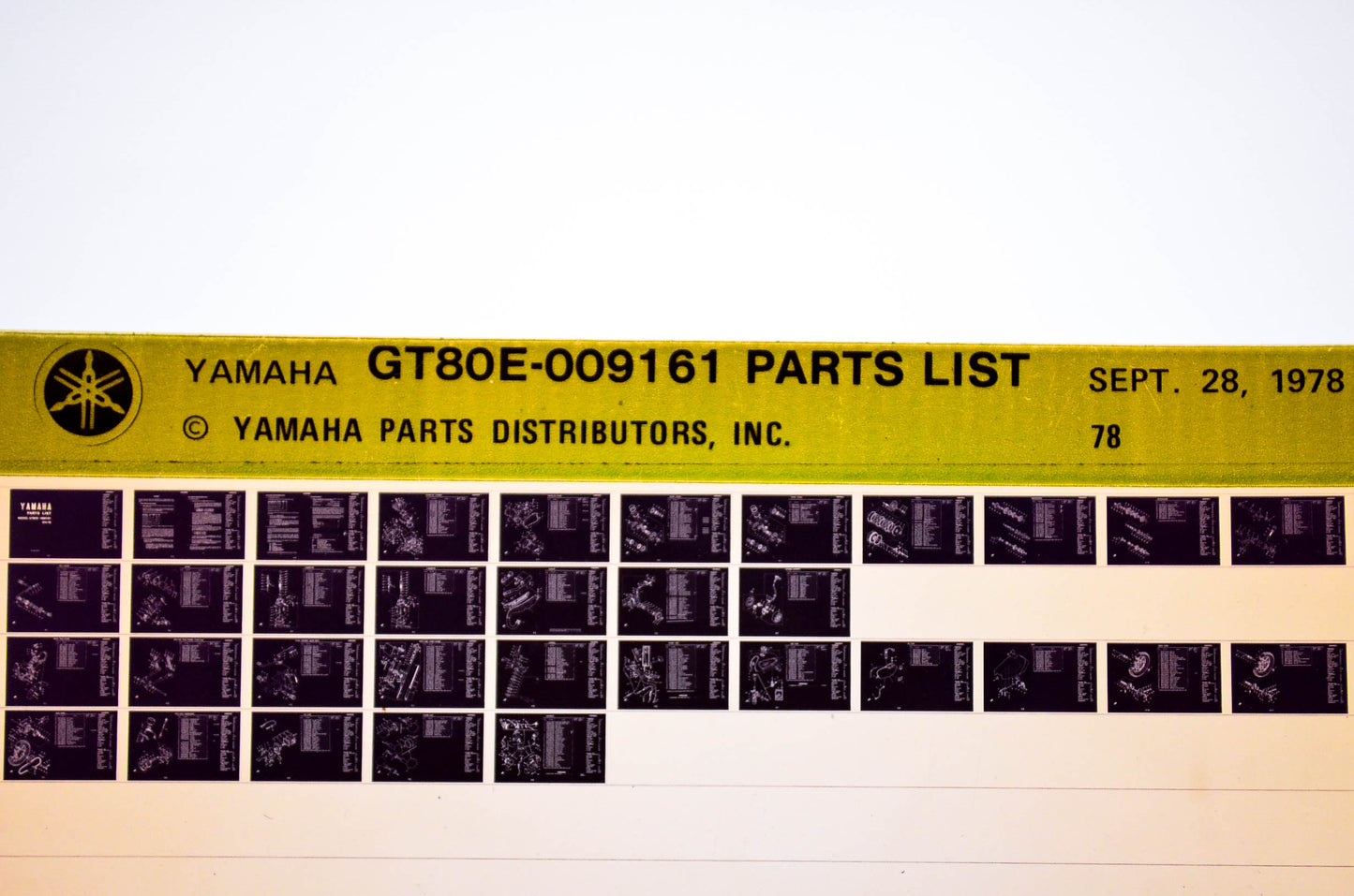 OEM Yamaha GT80E-009161 1978/September 28 '78 Parts List Microfiche