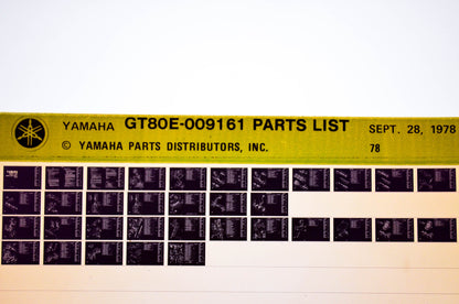 OEM Yamaha GT80E-009161 1978/September 28 '78 Parts List Microfiche