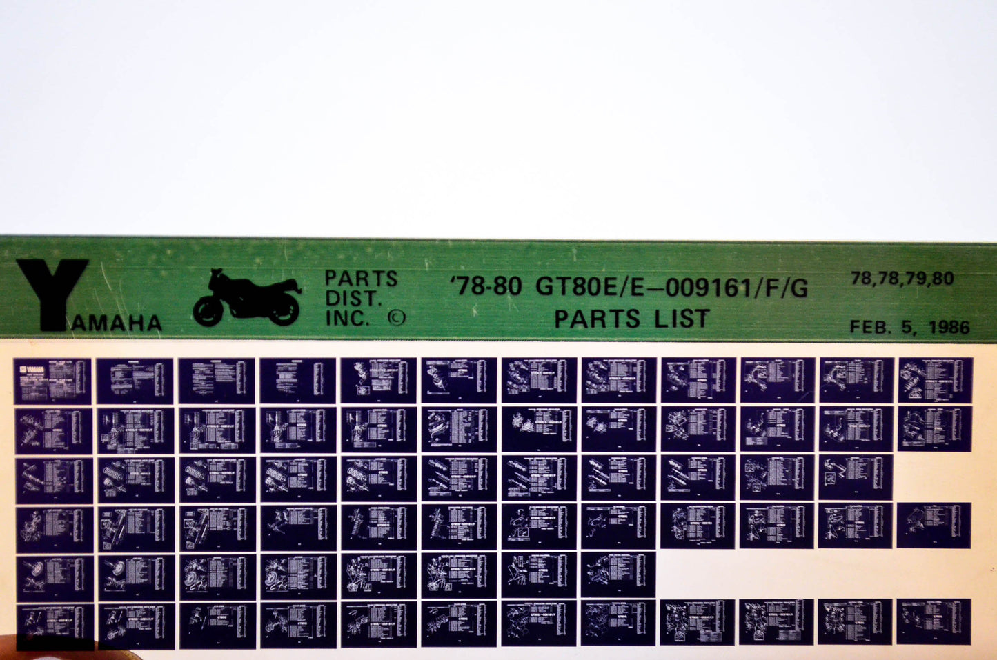 OEM Yamaha GT80E/E-009161/F/G 1986/February 5 '78 -'80 Parts List Microfiche