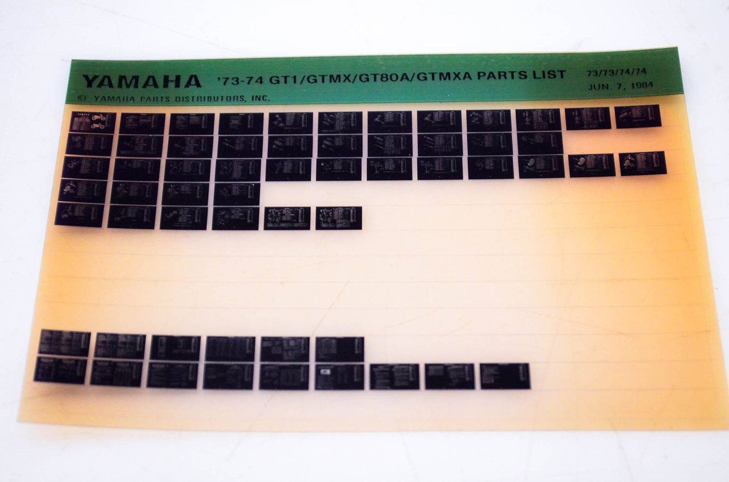 OEM Yamaha GT1/GTMX/GT80A/GTMXA 1984/June 7 '73 -'74 Parts List Microfiche