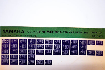 OEM Yamaha GT1/GTMX/GT80A/GTMXA 1984/June 7 '73 -'74 Parts List Microfiche