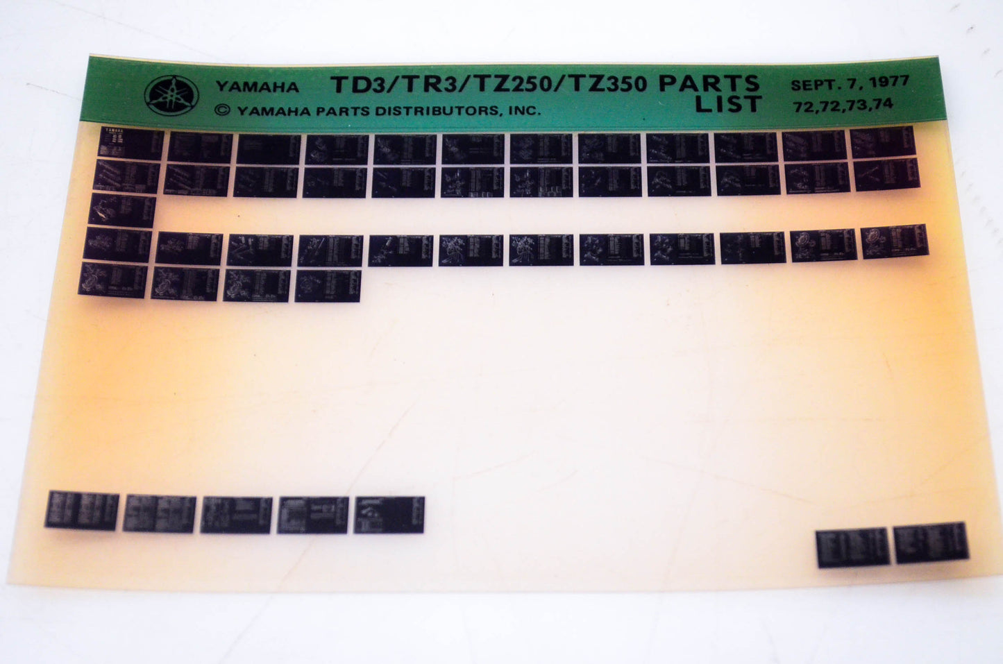 OEM Yamaha TD3/TR3/TZ250/TZ350 1977/September 7 '72 - '74 Parts List Microfiche
