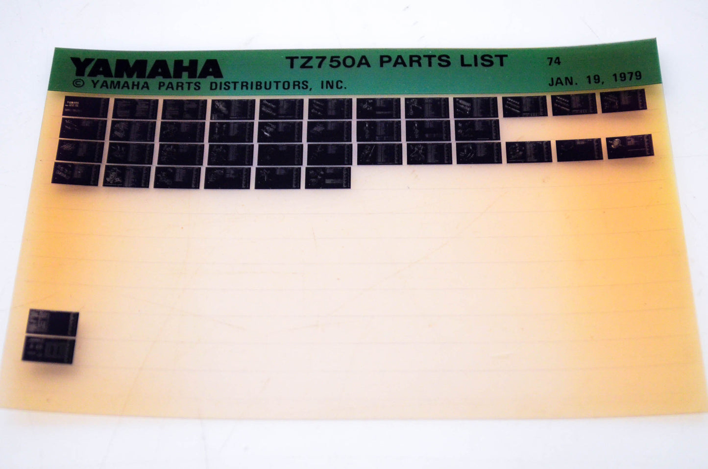 OEM Yamaha TZ750A 1979/January 19 '74 Parts List Microfiche
