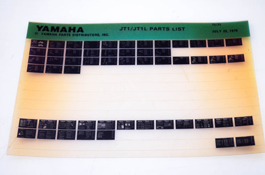 OEM Yamaha JT1/JT1L 1979/July 25 '71 Parts List Microfiche