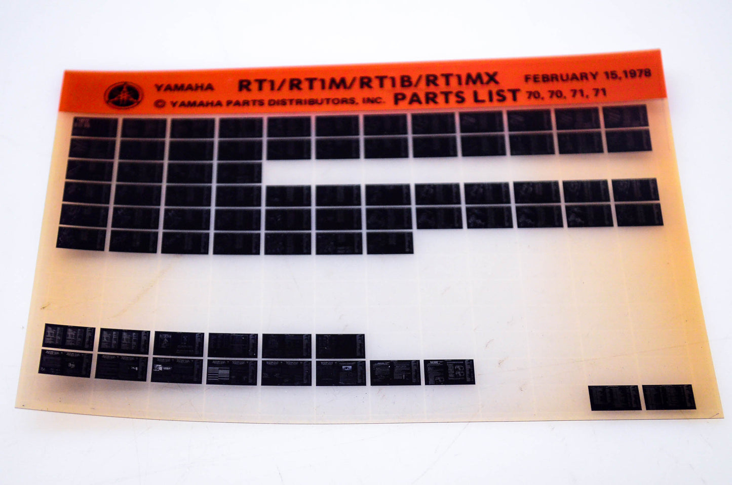 OEM Yamaha RT1/RT1M/RT1B/RT1MX 1978/February 15 '70 - '71 Parts List Microfiche
